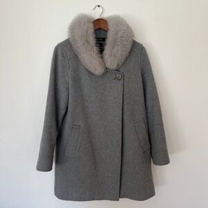 Holt Renfrew hr2 Grey Herringbone Coat Fox Fur Collar Made in Canada Women Small